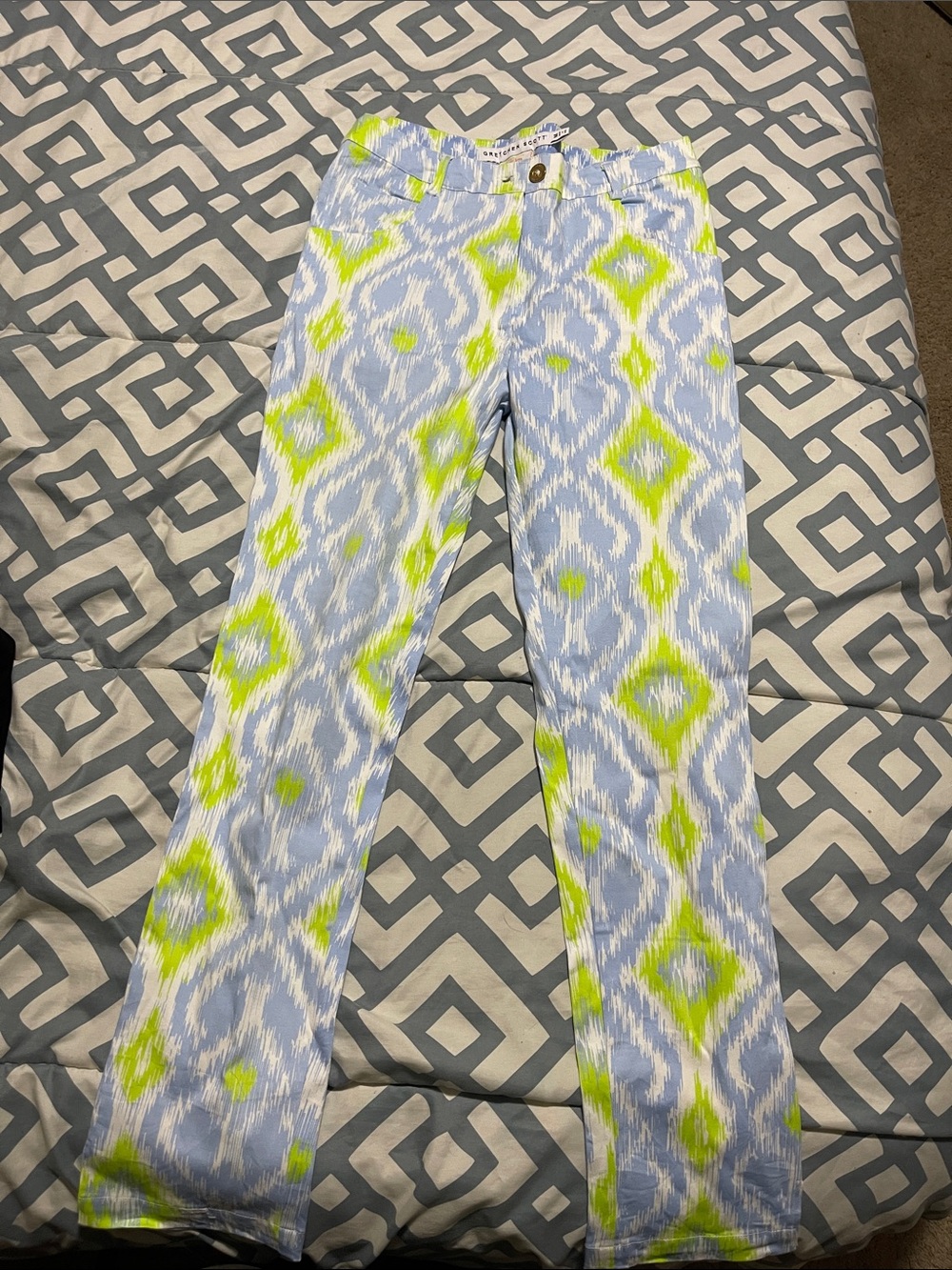 Gretchen Scott Designs Blue and Lime Ikat Straight Leg Jeans